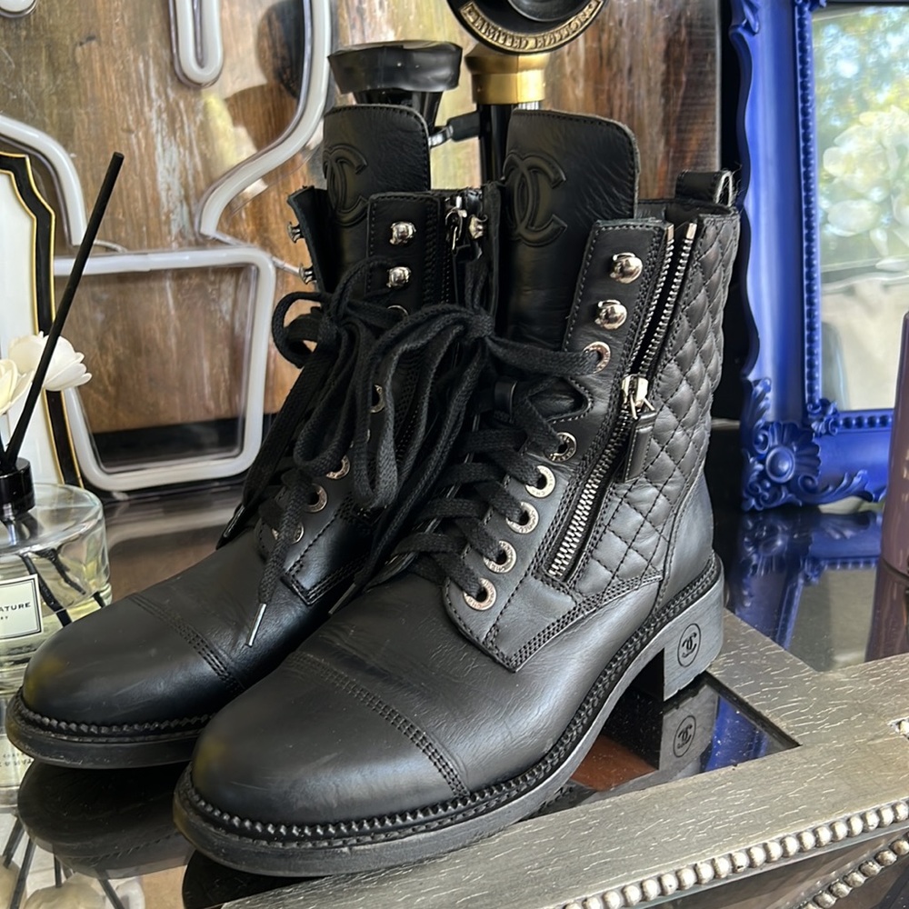 Chanel quilted combat boots- Practically new. size 38